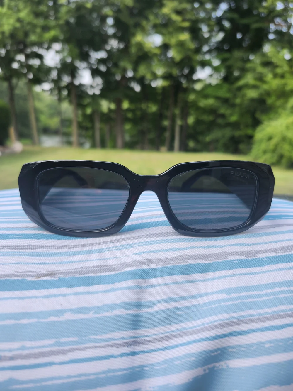 PRADA Black Symbole Geometric Rectangular Sunglasses EUC